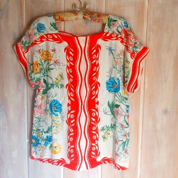 Anthropologie Floral Scarf Blouse small - Maeve square neck short sleeve boho - Picture 3 of 4